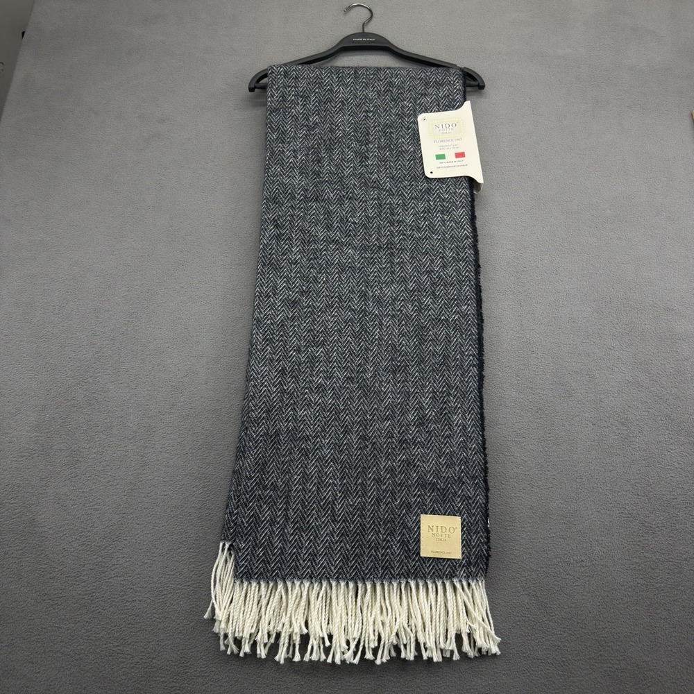 Nido Notte Italia Throw Blanket Gray Chevron Fringe 51''x 67'' Made In Italy New